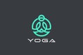 Yoga Logo abstract Man sitting Lotus pose vector design template Linear style. Circle shape outline icon