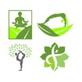 Yoga Leaf logo design emblem meditation vector illustration set Royalty Free Stock Photo