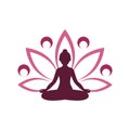 Yoga logo design. Human meditation in lotus flower icon isolated on white background Royalty Free Stock Photo