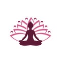 Yoga logo design. Human meditation in lotus flower icon isolated on white background Royalty Free Stock Photo
