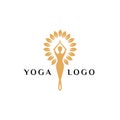 Wellness yoga logo design stock. human meditating surrounded by leaves