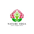 yoga logo design stock. human meditating surrounded by leaves