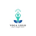 Yoga logo design stock. human meditation in above of leaves vector illustration