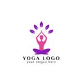 Yoga logo design stock. human meditation with leaves in above vector illustration Royalty Free Stock Photo