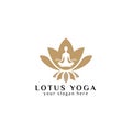 yoga logo design stock. human meditation in lotus flower vector illustration in brown color Royalty Free Stock Photo