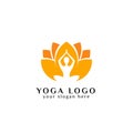 yoga logo design stock. human meditation in lotus flower vector illustration in orange color Royalty Free Stock Photo