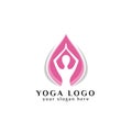 Yoga logo design stock. human meditation in lotus flower vector illustration in pink color Royalty Free Stock Photo