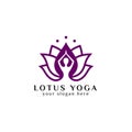 Yoga logo design stock. human meditation in lotus flower vector Royalty Free Stock Photo