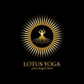 yoga logo design stock. human meditation in lotus flower vector illustration Royalty Free Stock Photo