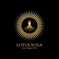 yoga logo design stock. human meditation in lotus flower vector illustration Royalty Free Stock Photo