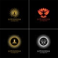 yoga logo design stock. human meditation in lotus flower vector illustration Royalty Free Stock Photo