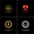 yoga logo design stock. human meditation in lotus flower vector illustration Royalty Free Stock Photo