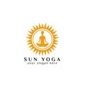 Yoga logo design template. human meditation in the sunlight vector illustration