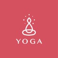 Yoga logo template, linear woman silhouette in lotus pose icon. Elegant minimalist symbol for spiritual wellness and Royalty Free Stock Photo