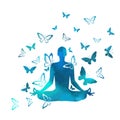 Girl with butterfly in Lotus pose . Vector illustration Royalty Free Stock Photo