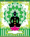 Yoga lotus pose. Padmasana with chakra points.