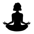 Yoga, lotus position, silhouette of a woman isolated on white background. Royalty Free Stock Photo