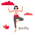 Yoga love young girl meditating standing tree asana position vector illustration. Royalty Free Stock Photo