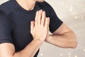 Yoga man hands. Namaste arm position. Gym studio Royalty Free Stock Photo