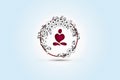 Yoga man heart shape into a wreath stylized floral circle frame spa massage icon logo Royalty Free Stock Photo