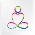 Logo yoga man love heart shape icon.