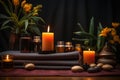 Yoga mat and candles in a dimly lit sanctuary, hygge concept, AI Generated