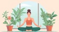 yoga meditating woman energy flow among green plants generative ai