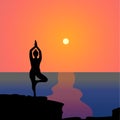 Yoga and meditation on the beach and sunset view. keeping balance Royalty Free Stock Photo