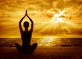 Yoga Meditation Concept, Woman Silhouette Healthy Meditating