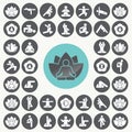 Yoga meditation exercise stretching people icons set. Royalty Free Stock Photo