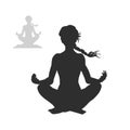 Yoga meditation. Isolated silhouette of relaxation girl. Young fitness woman in lotus pose. Body practice scene Royalty Free Stock Photo