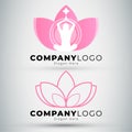 Yoga meditation logo design template with woman meditating in a lotus Royalty Free Stock Photo