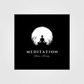 Yoga meditation logo vector moon background illustration design, vintage logo style Royalty Free Stock Photo