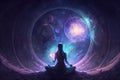 Yoga meditation in lotus pose with aura spiritual. Neural network AI generated