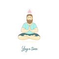 Yoga meditation man with beard isolated on white background.