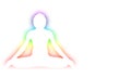 Yoga Meditation Pose with seven Energy Aura chakra around white body outline Royalty Free Stock Photo