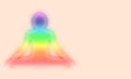 Yoga and Meditation Pose with seven Energy Aura chakra light on light Pink background gradient illustration