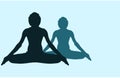 Yoga Meditation Pose two shadow images front back dark blue on light blue background logo plain clear vector Royalty Free Stock Photo