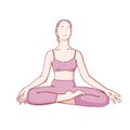 Yoga meditation in siddhasana. Om meditation for body relax and spirit harmony. Colored vector illustration