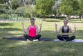 Yoga meditation at street in park.Europe.Serbia.Novi Sad.