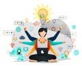 Yoga and Meditation to Find Inspiration in Work. Male Programmer Seeks Enlightenment in Completing Business Project. Vector Illust