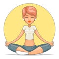 Yoga meditation cute female girl tranquility master wisdom health cartoon character icon design vector illustration
