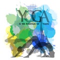 Yoga and meditation watercolor quotes in cool scheme- Yoga is the fountain of youth