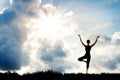 Yoga Meditation, Woman Stand with Raised Arms, Nature Sun Sky