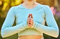 Yoga meditation, zen and body of woman meditate for spiritual mental health, chakra energy balance or soul aura healing Royalty Free Stock Photo