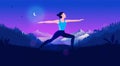 Yoga in moonlight - Illustration of woman exercising outdoor in a beautiful landscape Royalty Free Stock Photo