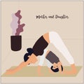 Yoga mother and daughter yogi together in asana pose meditation at home vector illustration. Royalty Free Stock Photo