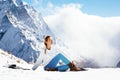 Yoga on mountain in winter Royalty Free Stock Photo