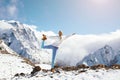 Yoga on mountain in winter Royalty Free Stock Photo