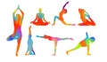 Yoga multi-colored silhouette. mixed media. Vector illustration. Figures of girls